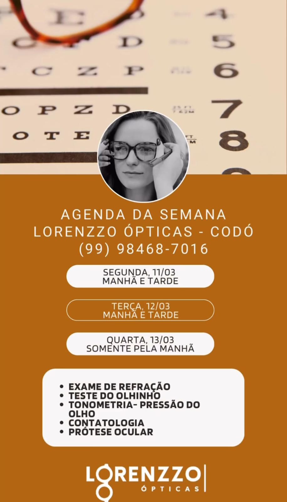 Nesta semana haverá exame de vista na Lorenzzo Ópticas em Codó