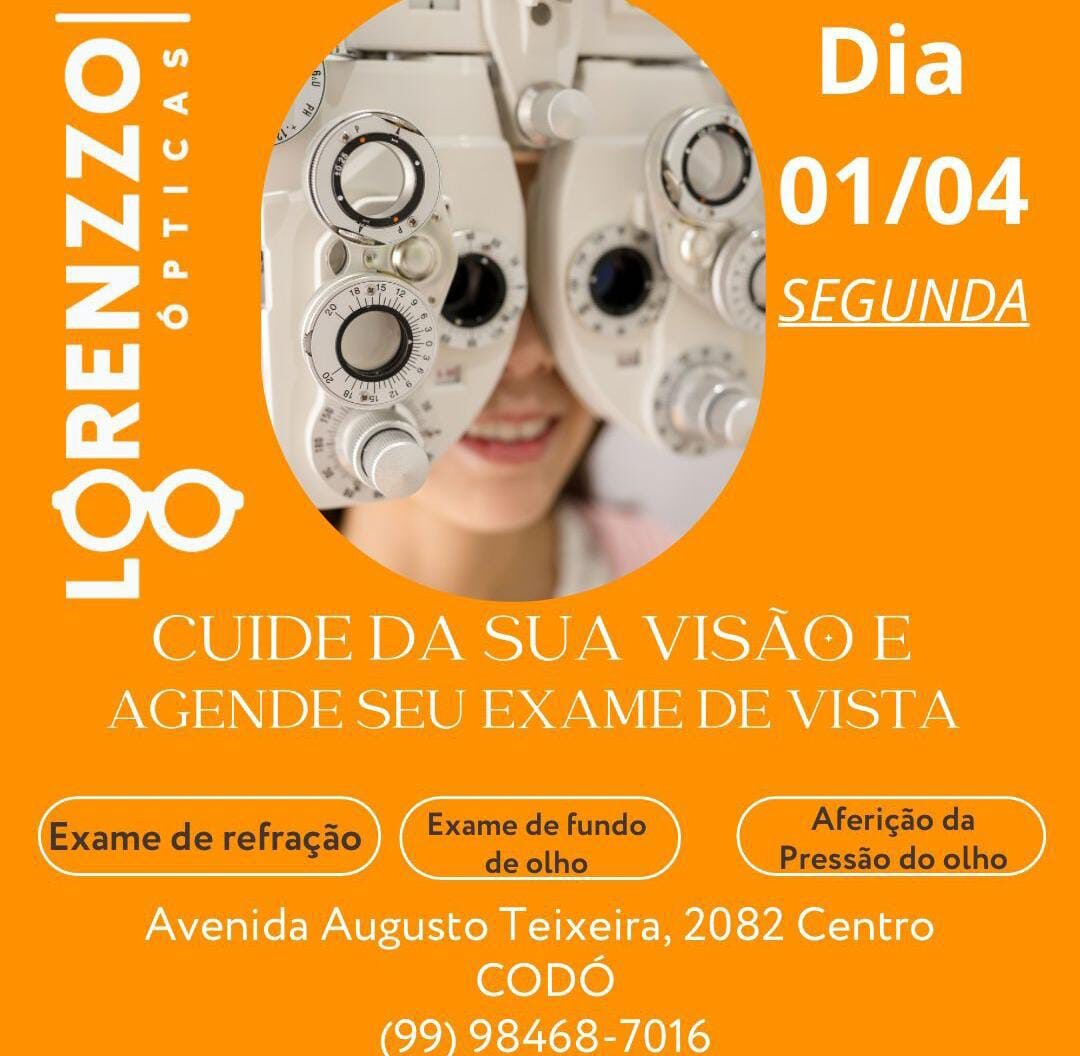 Nesta segunda (1) a Lorenzzo Ópticas esta realizando consultas de vista em Codó. Agende a sua