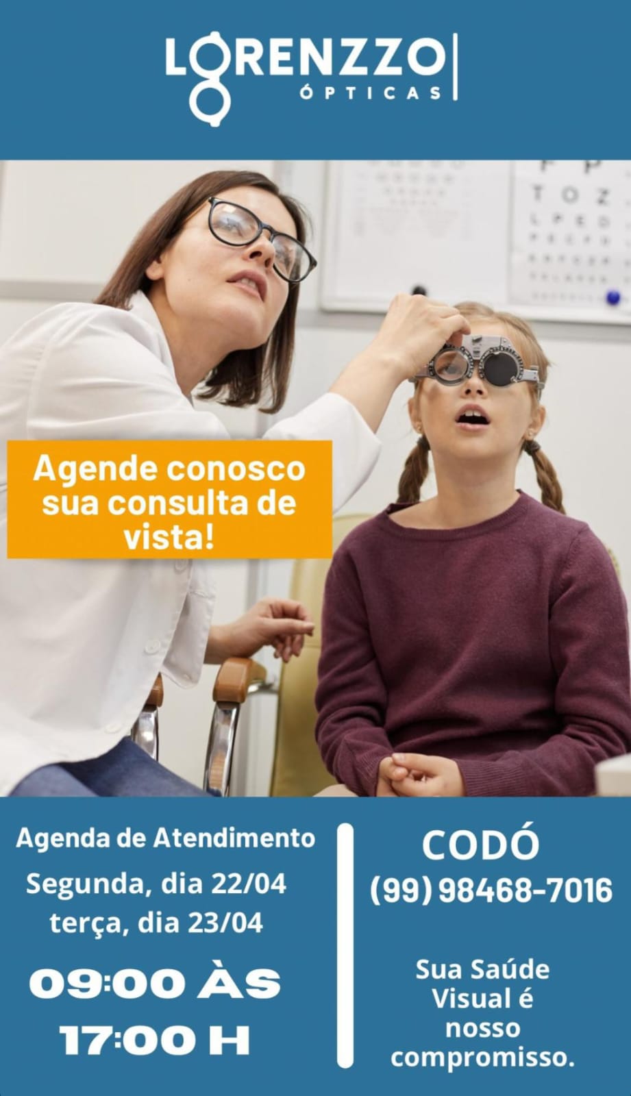 Confira agenda de atendimento para consultas de vista na Lorenzzo Ópticas em Codó