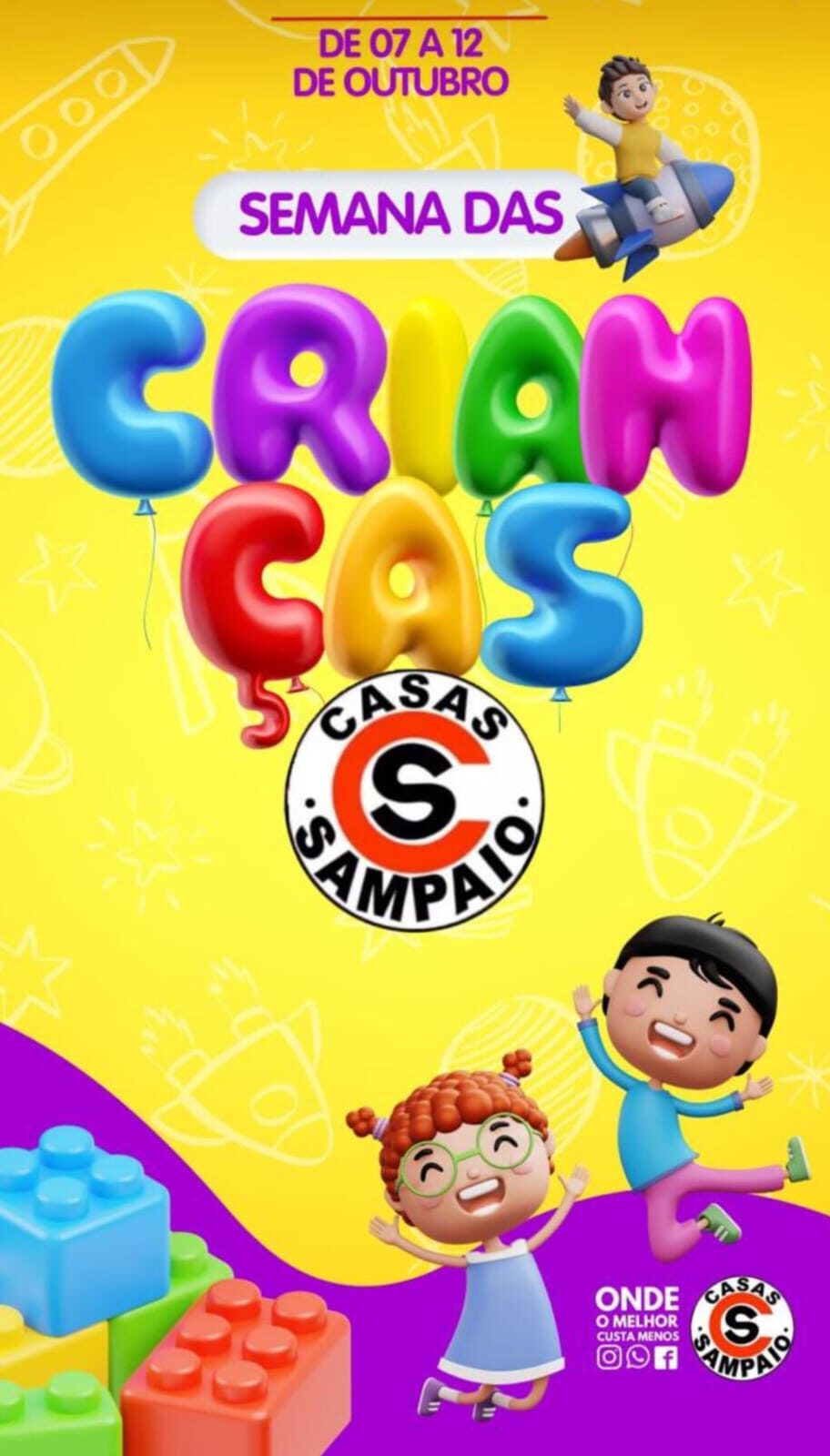 Aproveite as ofertas imperdíveis para presentear no dia das crianças nas Casas Sampaio