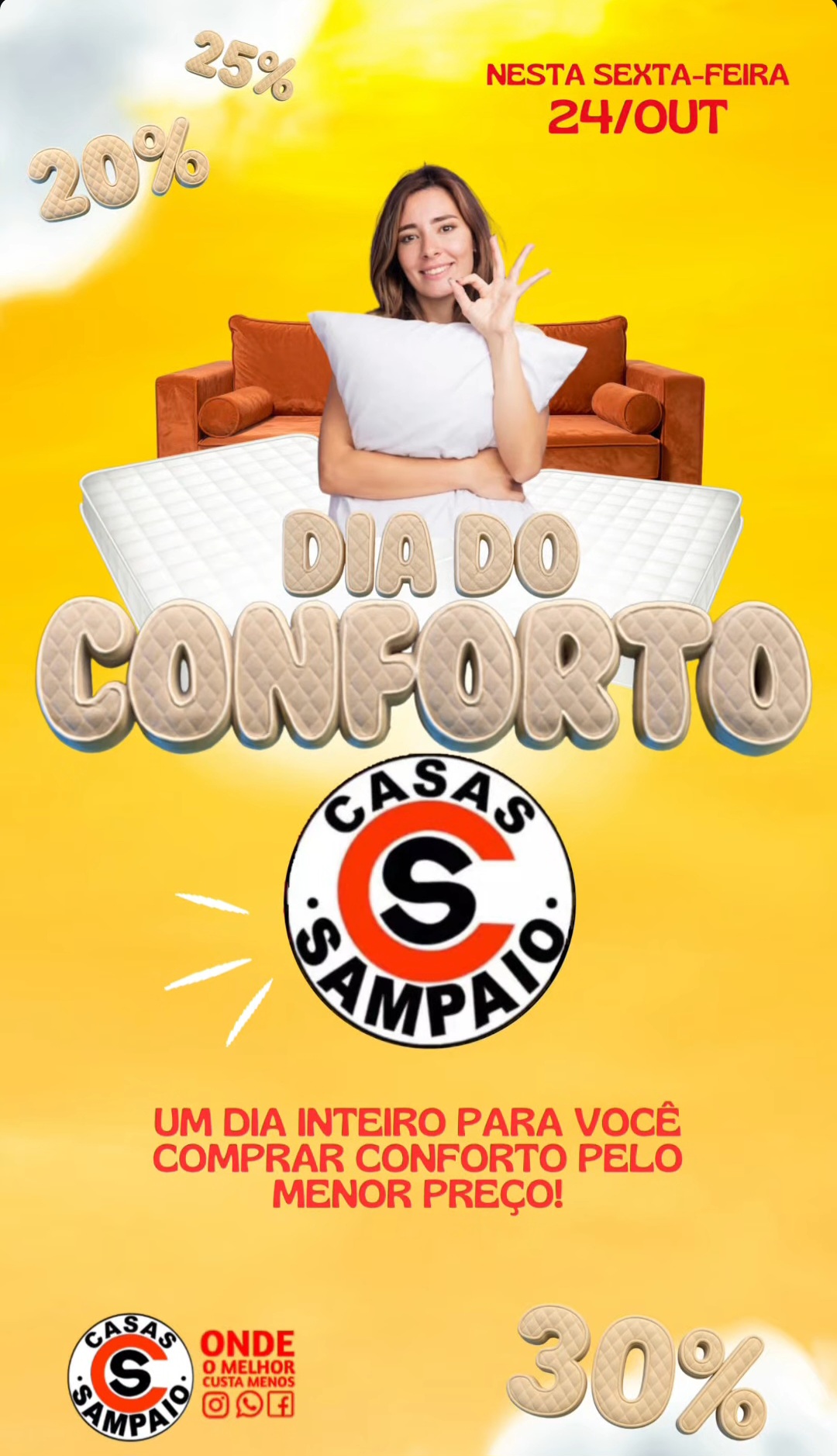 Aproveite as ofertas do dia do conforto nesta sexta-feira (24) nas Casas Sampaio