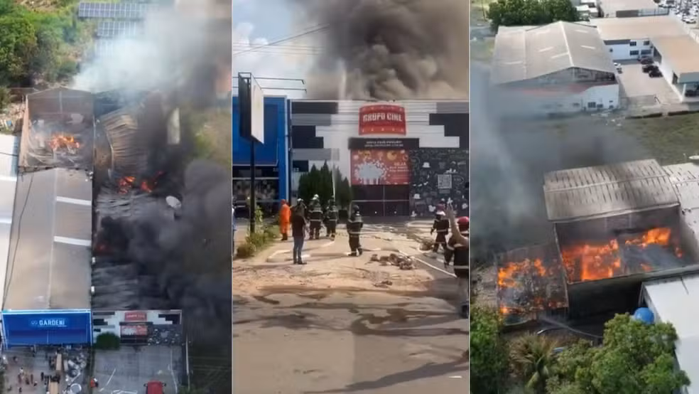 Incêndio destrói cinema e loja de móveis em Santa Inês; ninguém ficou ferido