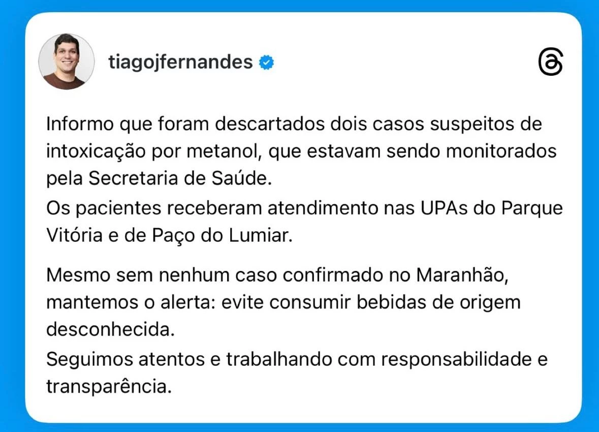 Suspeitas de intoxicação por metanol no Maranhão são descartadas pela SES