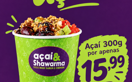 Aproveite a promoção desta terça-feira (8) do Açaí e Shawarma